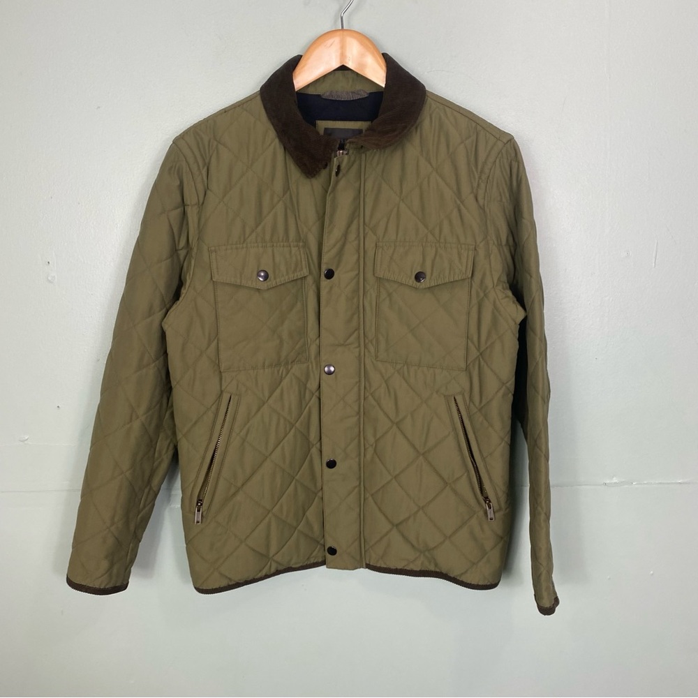 J Crew Sussex Quilted Barn Jacket Corduroy Collar Green J6253 Small
